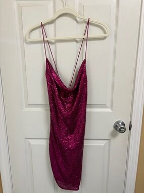 Selfie Leslie Hot Pink Sequin Cowl Slip Dress